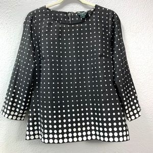 J. Crew Black and White Optic-dot Long Sleeves Blouse - Women's M
